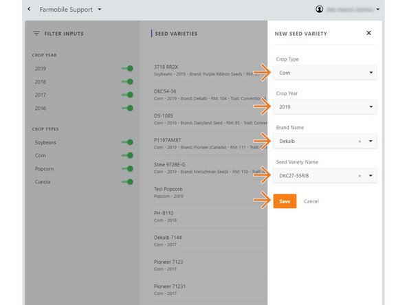 Select a Crop Type in the 'Crop Type' drop down menu.
