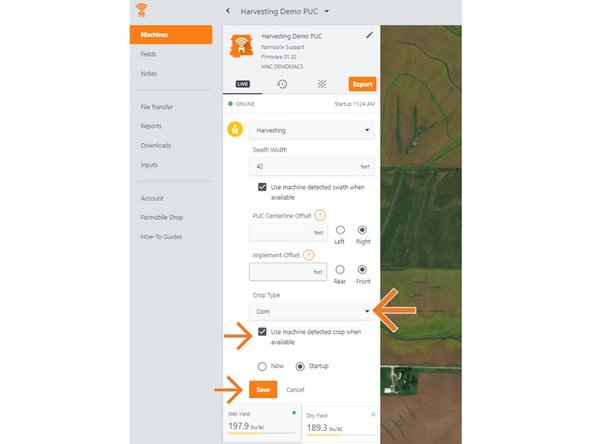 Use the 'Crop Type' drop down menu to select a different crop type.