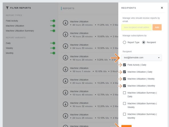 Use the 'Recipient' drop down to select the new email address.