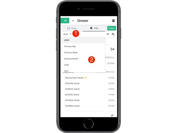 Select the required time frame to filter your list of EFRs by.  Available options are: previous day, previous week, previous month, current year, and previous years.