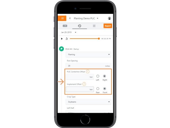 Centerline Offset: Provide the distance (ft.) and direction from the center of the machine the antenna is located.