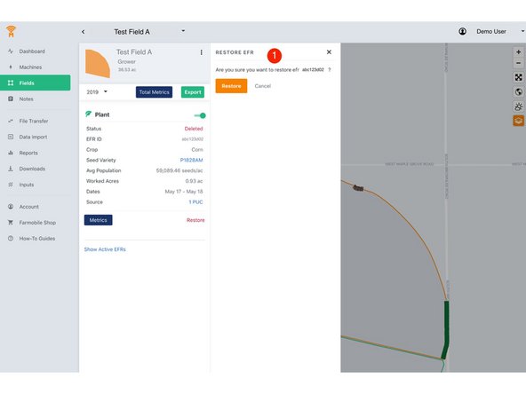 Select the 'Restore' button to confirm your edit and make the EFR active again.