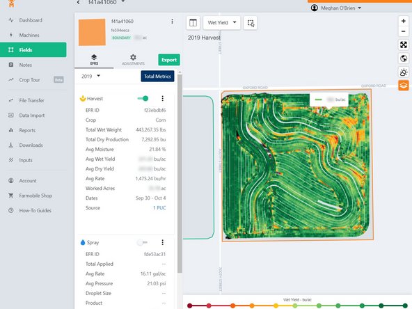 EFR's are listed in reverse chronological order, with the most recent agronomic activity for the selected field listed at the top.