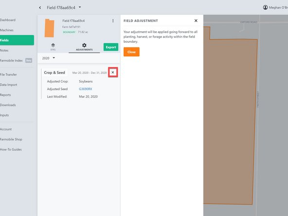 When the field is planted, the adjustment will automatically be tied to the EFR