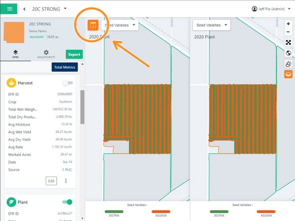Select the Split Screen button to show two maps side by side. The default view is to show a duplication of the original map.