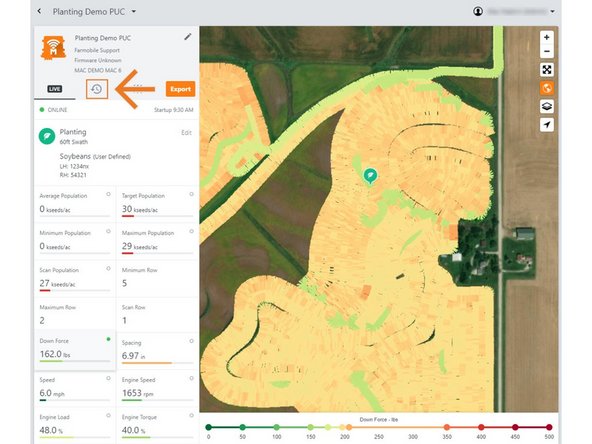 Select the History tab to open the history page for the selected machine.
