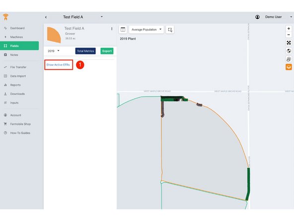 Select the 'Show Active EFRs' link to view all active EFRs for the selected field.