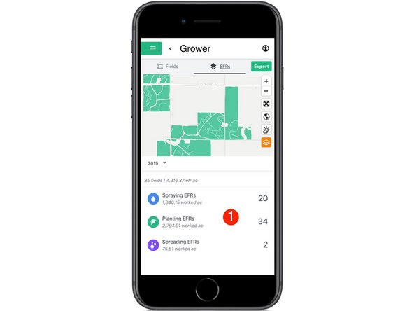 Select an Activity tile to view the list of EFRs for that activity and enable searching.
