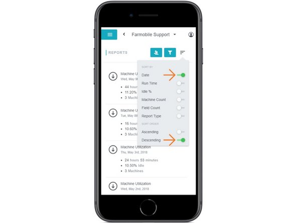 Selecting the toggle button will turn on and sort the report list by that attribute.