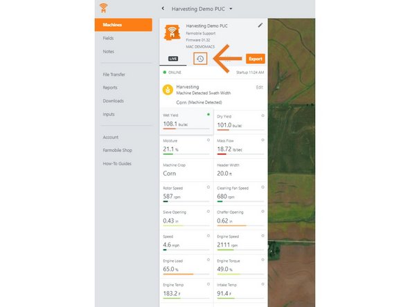 Select the History tab to open the history page for the selected machine.