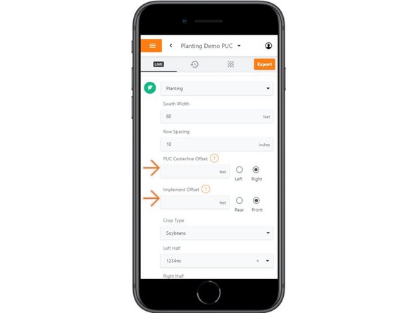 Centerline Offset:  Provide the distance (ft.) and direction from the center of the machine the antenna is located.