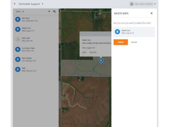 Selecting 'Delete' will open the Delete Note window asking for confirmation prior to deletion.
