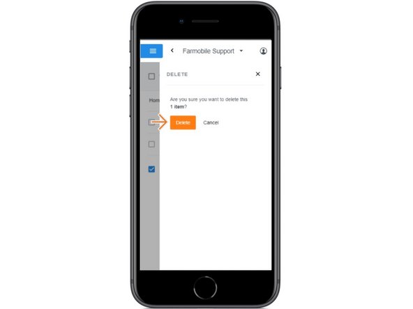 Select 'Delete' to remove the file or folder from the Farmobile PUC device.
