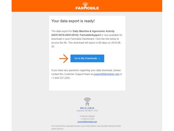 Once the point-by-point data is ready, Farmobile will send you an email with the requested file name listed and a link to the Farmobile DataEngine account download page.