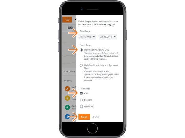 Select Daily Machine Activity Only in the export type section.