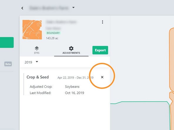 Users can select the Adjustments button to see any historical adjustments  as well as Delete adjustments by clicking on the X next to the adjustment.