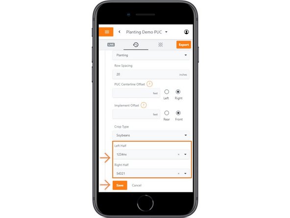 Once a Crop Type is selected, use the Left Half and Right Half drop down menus to select the correct seed variety.