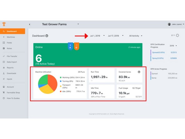 These tiles allow users to show activity based on a selected date range and activity. If no data is displayed, change the start date so that more data is processed within the tiles
