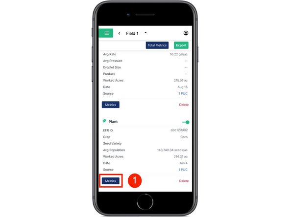 Within the EFR, select the 'Metrics' button to open and view the associated machine metrics.
