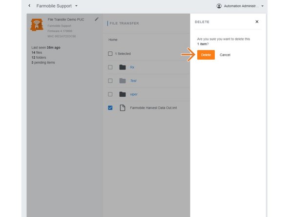 Confirm that you want to delete the selected file or folder.