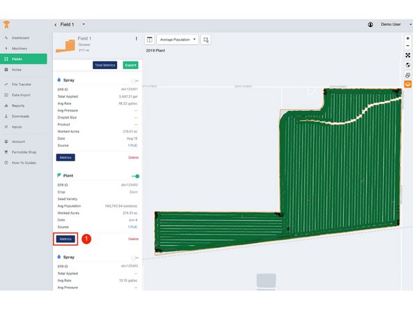 Within the EFR, select the 'Metrics' button to open and view the associated machine metrics.
