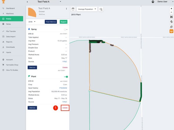 Select 'Delete' to remove an EFR that is not needed.