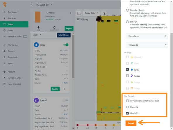 If your Export Type section was Aggregate, Point by Point or Boundary Export, you can now select your preferred file type.