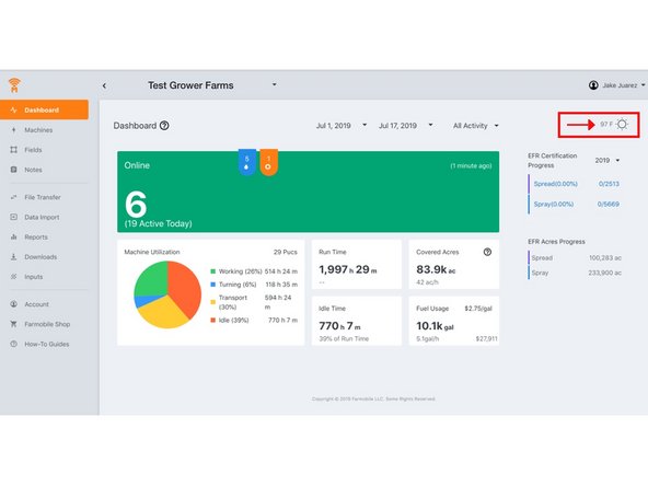 By clicking the weather icon, you can see a simple 7 day forecast that displays high temperature and a weather forecast icon