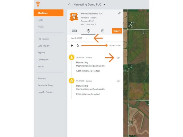 Select the calendar picker to view a different day. Days containing Machine History are highlighted black.