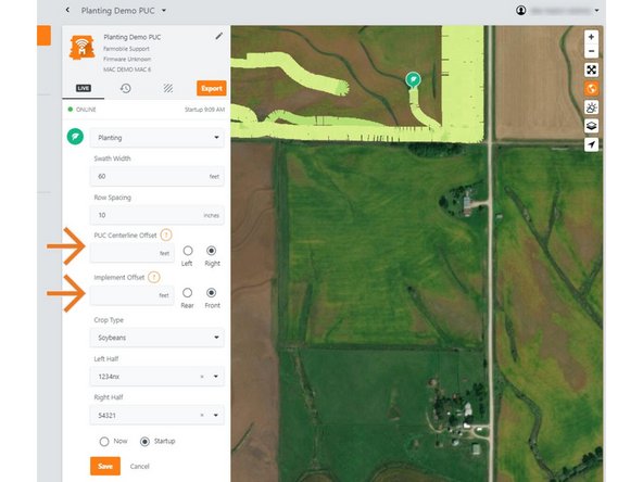 Provide your offset values so we can place your agronomic data in the correct location.