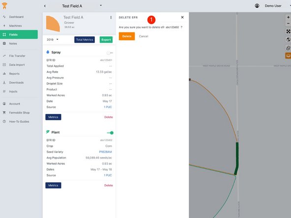 Select 'Delete' to confirm that you do want to delete the selected EFR.