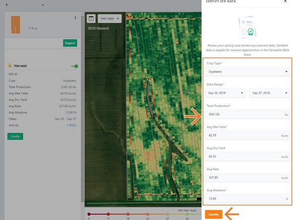 The original Farmobile PUC device collected data will be populated for each key EFR attribute.