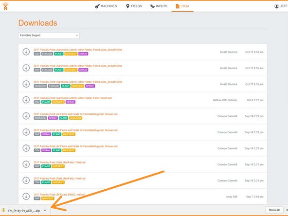 Click on the Download icon next to the Data you would like download to your computer.