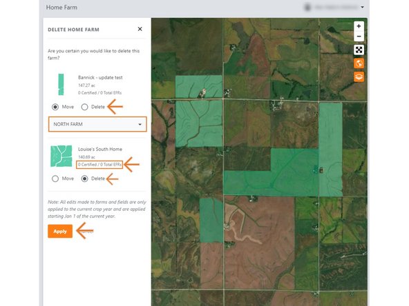 All associated fields must be moved to another farm or deleted to delete a farm.