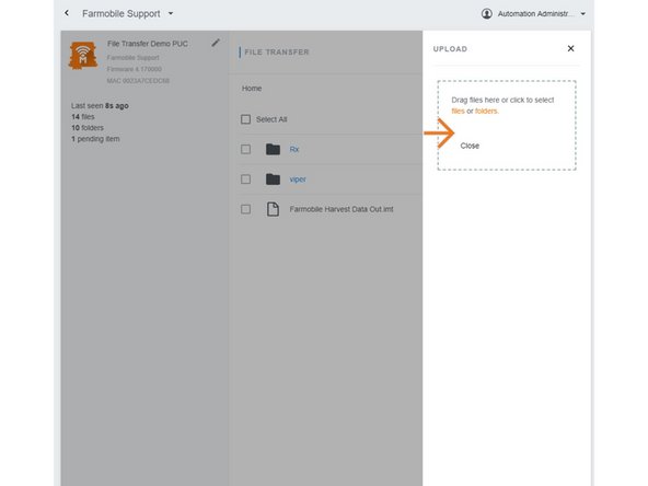 Within the upload window, you can drag and drop files and folders or navigate to the file or folder location to upload.