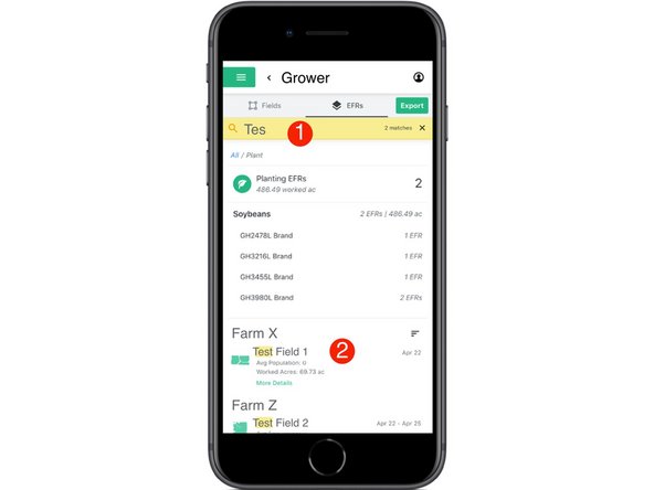 As you search, matching EFRs will be displayed and highlighted.
