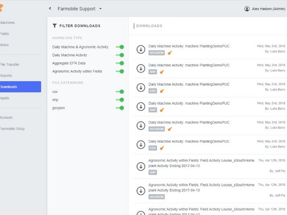 Your file is listed in the Downloads page of Farmobile DataEngine platform.