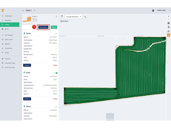 Select 'Total Metrics' to open and view the overall EFR machine metrics for the selected field.