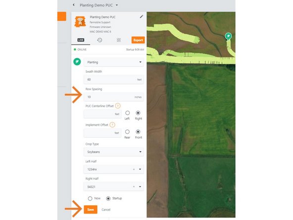 Provide in inches, your planters row spacing value.