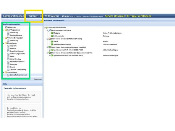 
Wenn die Felder f&uuml;r die virtuelle IP-Adresse und die Secondary Head Unit IP-Adresse ausgef&uuml;llt und ausgegraut sind, handelt es sich um ein repliziertes System.
