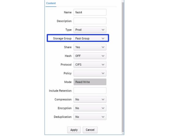 Choose the previously created Storage Group as Storage Group