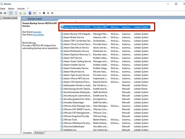 Nun  muss man feststellen, welcher User später den Dienst aufrufen soll. Unter diesem User muss das Config File erstellt werden, da nur dieser User beim Aufruf des Skriptes das Passwort decrypten kann.