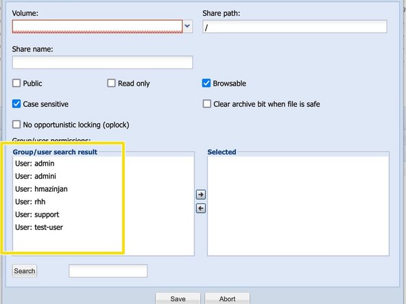 
Alle AD-Gruppen und alle lokalen Benutzer werden aufgelistet. Die AD-Gruppen haben das Pr&auml;fix AD-Group. Wenn Sie keine AD-Gruppen sehen, obwohl sich die Maschine im AD befinden sollte, m&uuml;ssen Sie die Maschine zum AD hinzuf&uuml;gen.
