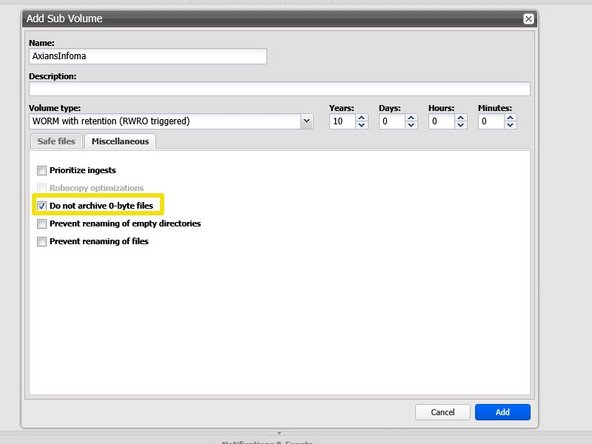 
Erstellen Sie ein Sub-Volume vom Typ WORM mit Aufbewahrung (RWRO ausgel&ouml;st).
