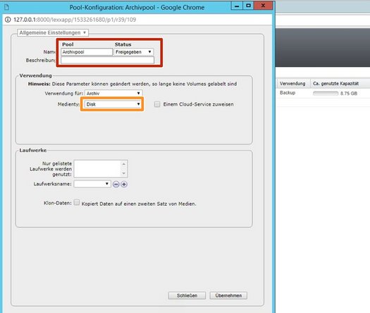 
Bei Bedarf einen neuen Medienpool erstellen
