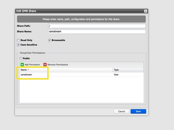 Create the carestream user under SMB or join the machine to the active directory if an Active Directory user for carestream exists