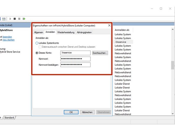 
Stellen Sie unter Windows sicher, dass Ihr H&amp;S-Dienst unter demselben Benutzer/Passwort wie die Freigabe auf dem Silent Brick-System ausgef&uuml;hrt wird.
