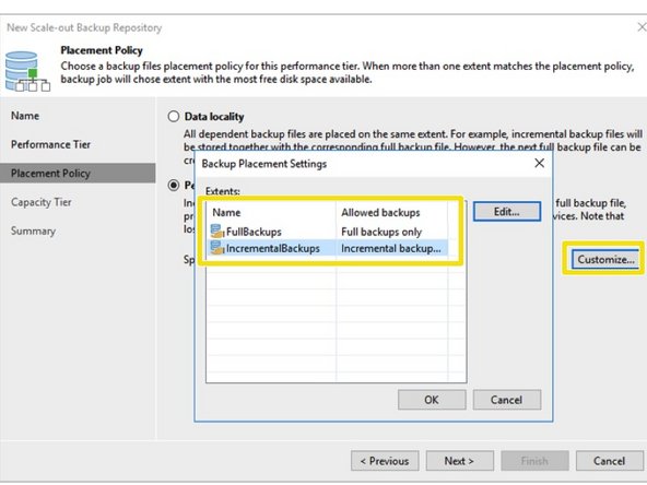
Definieren Sie unter Platzierungsrichtlinie die Backup-Typen, die zu Ihrem Volumes passen.
