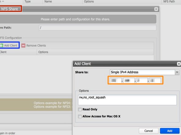 
Erstellen Sie eine NFS-Freigabe f&uuml;r die zuvor erstellte Volume
