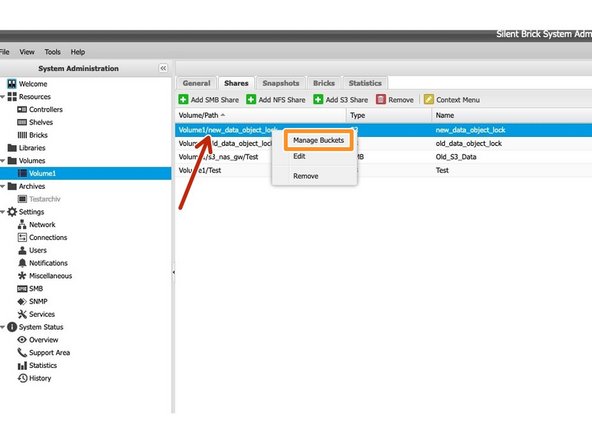 
Erzeugen Sie nun auf dem neuen Share die gleichen Buckets wie auf dem alten Share.
